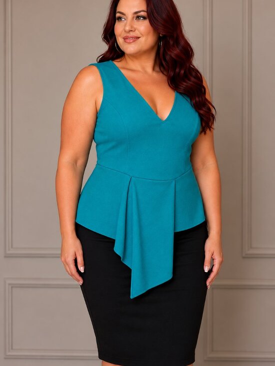Lane Bryant Tops - Lane Bryant Teal Peplum Tank Top 14/16 V Neck Career Office Plus Size
